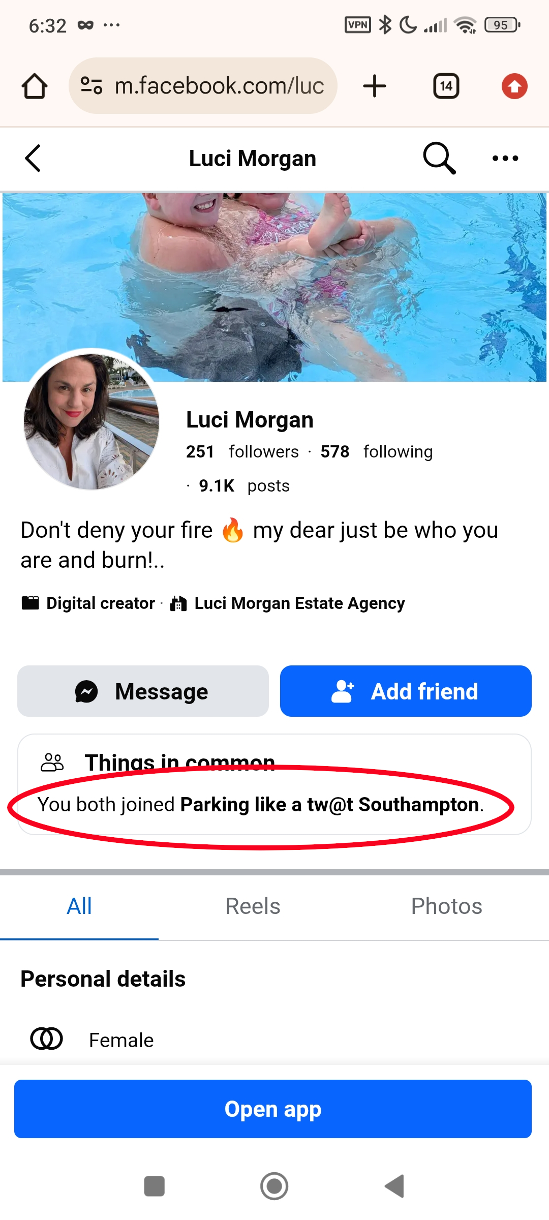Luci Morgan, of the Luci Morgan Estate Agency parking like a twat member